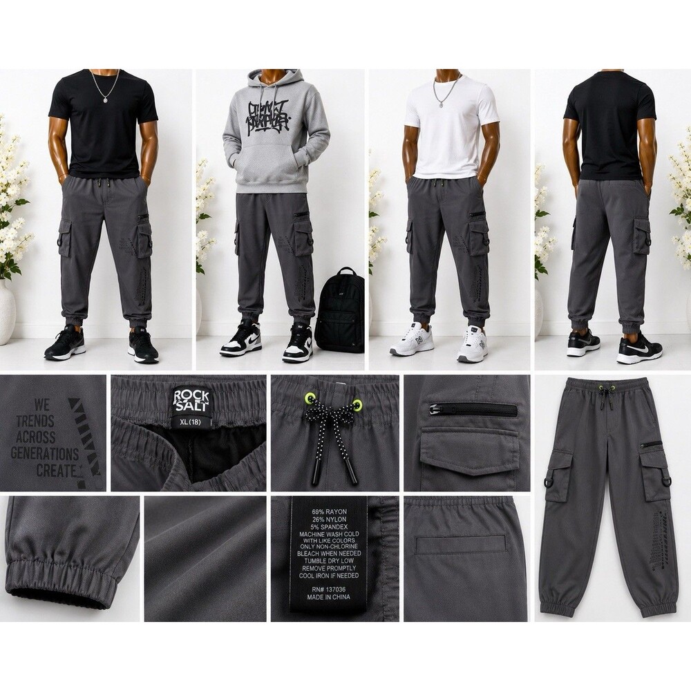 Rock Salt Gray Cargo SZ X Large 18 Youth Boys Pants Jogger Techwear Drawstring